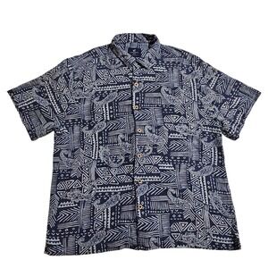 Caribbean Joe 100% Silk Hawaiin Shirt Blue Short Sleeve Paisley Print‎ XL